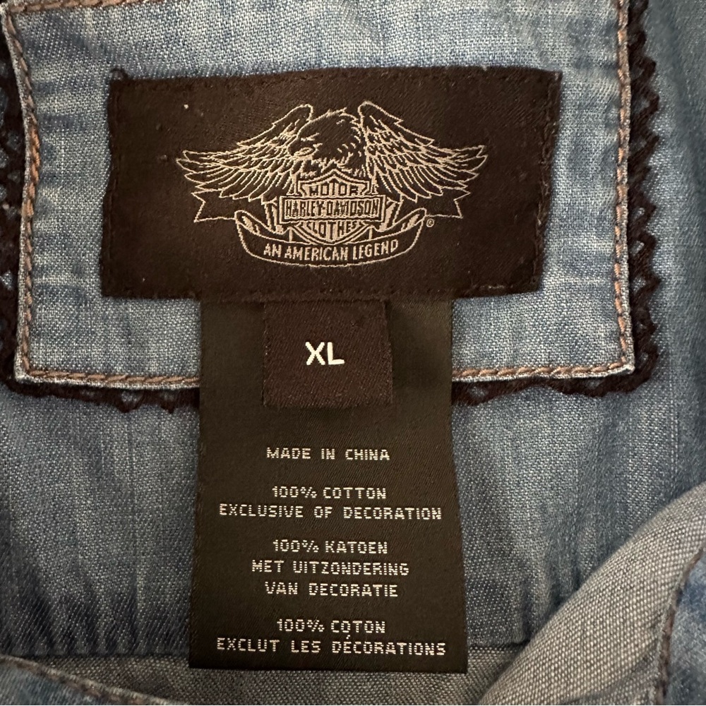 Harley-Davidson Black Label Collection Blue Pearl Snap Denim Shirt Ladies XL - Picture 4 of 11